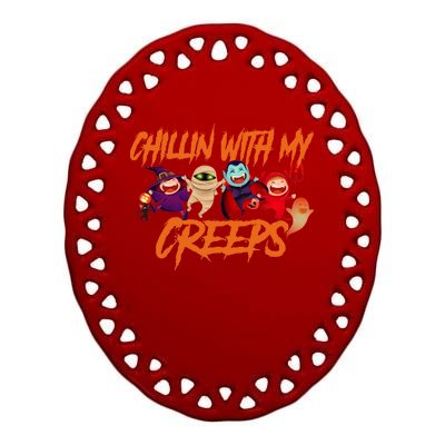 Chillin With My Creeps Spooky Monsters Ceramic Oval Ornament