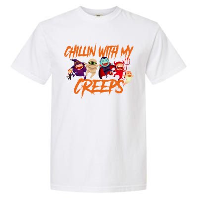 Chillin With My Creeps Spooky Monsters Garment-Dyed Heavyweight T-Shirt