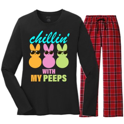 Chillin' With My Peeps Women's Long Sleeve Flannel Pajama Set 