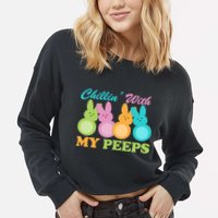 Chillin With My Peeps Easter Rabbits Cropped Pullover Crew