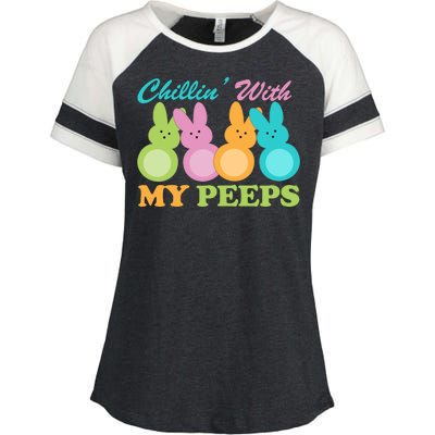 Chillin With My Peeps Easter Rabbits Enza Ladies Jersey Colorblock Tee