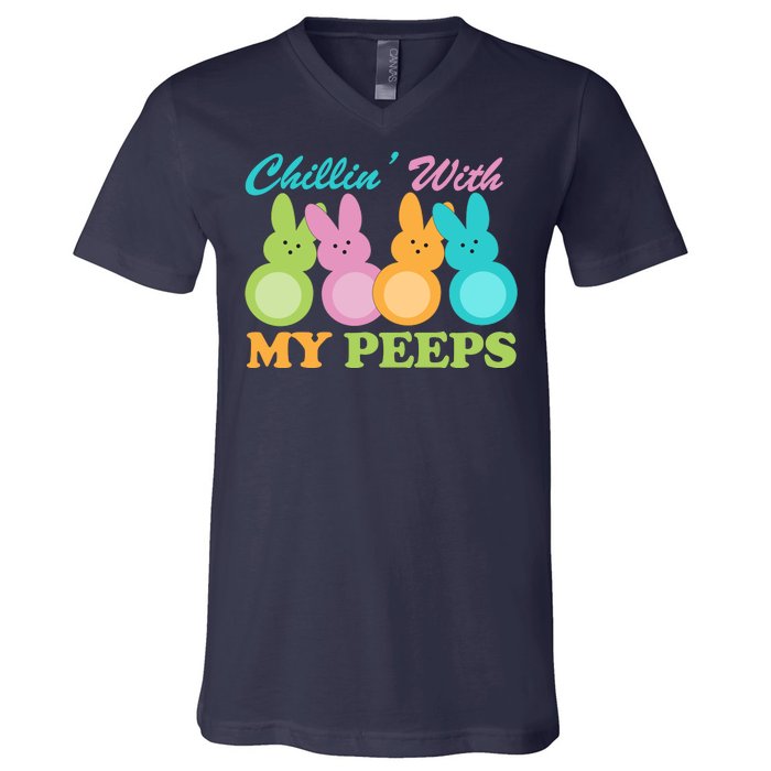 Chillin With My Peeps Easter Rabbits V-Neck T-Shirt