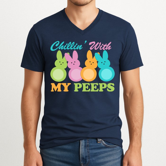 Chillin With My Peeps Easter Rabbits V-Neck T-Shirt