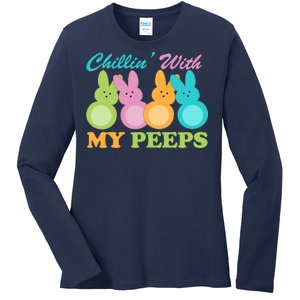 Chillin With My Peeps Easter Rabbits Ladies Long Sleeve Shirt