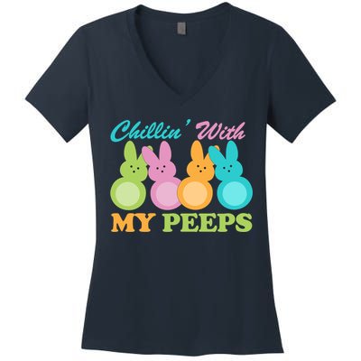 Chillin With My Peeps Easter Rabbits Women's V-Neck T-Shirt