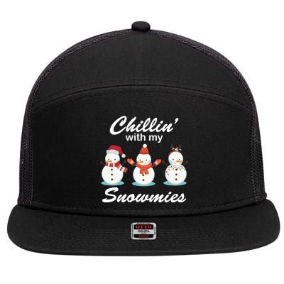 Chillin With My Snowmies Christmas 7 Panel Mesh Trucker Snapback Hat