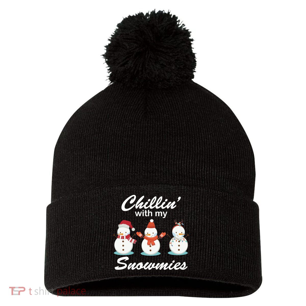 Chillin With My Snowmies Christmas Pom Pom 12in Knit Beanie