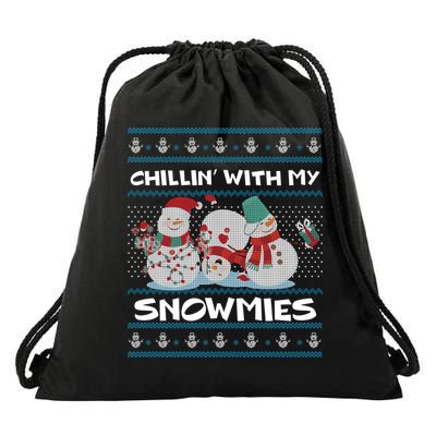 Chillin With My Snowmies Ugly Christmas Drawstring Bag