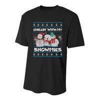 Chillin With My Snowmies Ugly Christmas Youth Performance Sprint T-Shirt