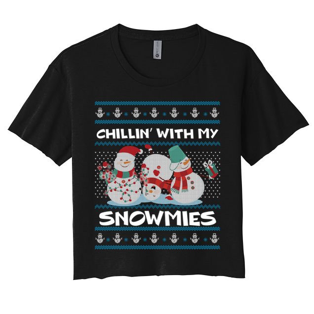 Chillin With My Snowmies Ugly Christmas Crop Top