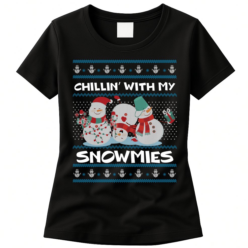 Chillin' With My Snowmies Ugly Christmas Womens T-Shirt