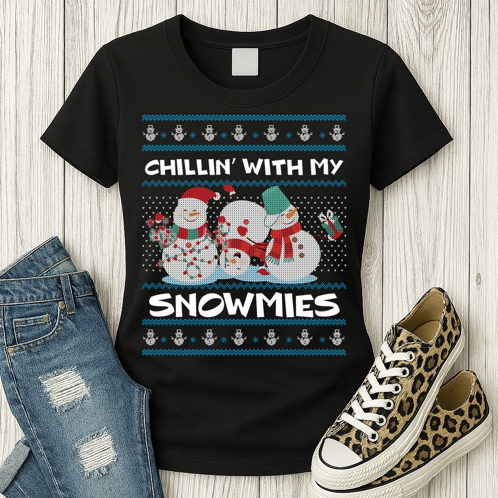 Chillin' With My Snowmies Ugly Christmas Womens T-Shirt