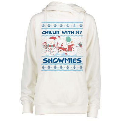 Chillin' With My Snowmies Ugly Christmas Womens Funnel Neck Pullover Hood