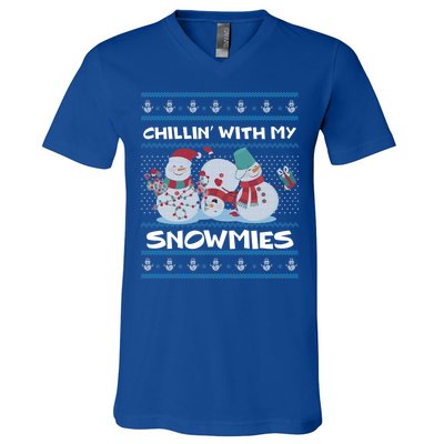 Chillin With My Snowmies Ugly Christmas V-Neck T-Shirt