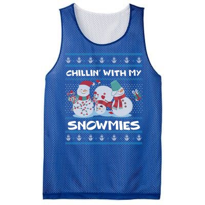 Chillin With My Snowmies Ugly Christmas Mesh Reversible Basketball Jersey Tank