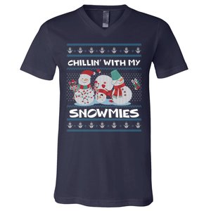 Chillin' With My Snowmies Ugly Christmas V-Neck T-Shirt