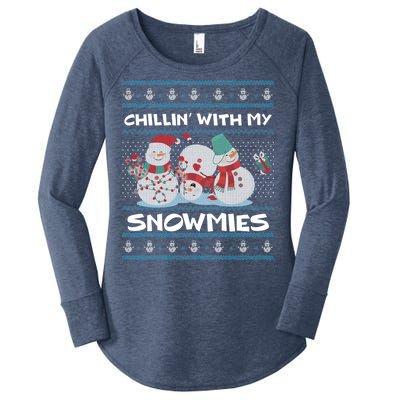 Chillin' With My Snowmies Ugly Christmas Women's Perfect Tri Tunic Long Sleeve Shirt