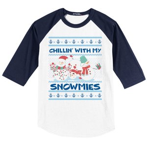 Chillin' With My Snowmies Ugly Christmas Baseball Sleeve Shirt