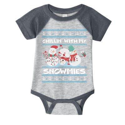 Chillin' With My Snowmies Ugly Christmas Infant Baby Jersey Bodysuit