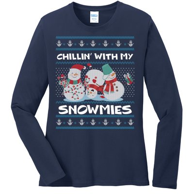 Chillin' With My Snowmies Ugly Christmas Ladies Long Sleeve Shirt