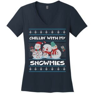 Chillin' With My Snowmies Ugly Christmas Women's V-Neck T-Shirt