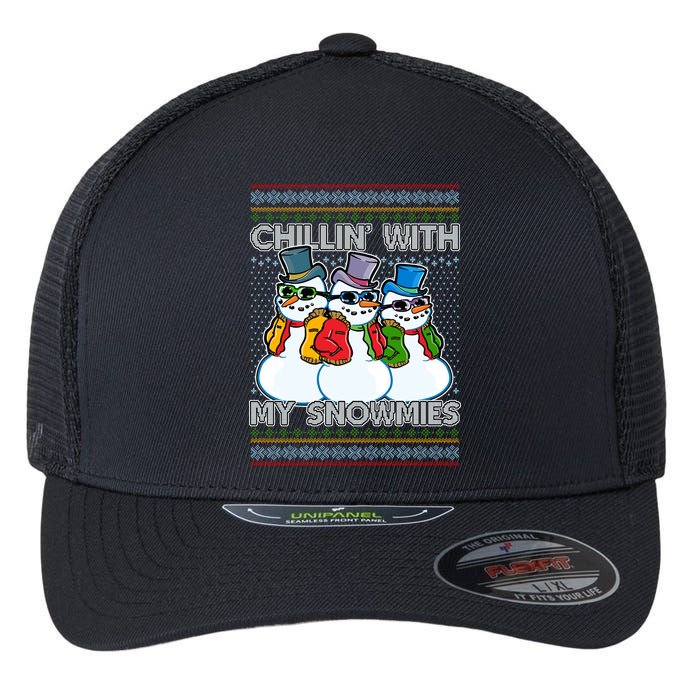 Chillin' With My Snowmies Ugly Christmas Sweater Flexfit Unipanel Trucker Cap
