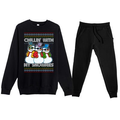 Chillin' With My Snowmies Ugly Christmas Sweater Premium Crewneck Sweatsuit Set