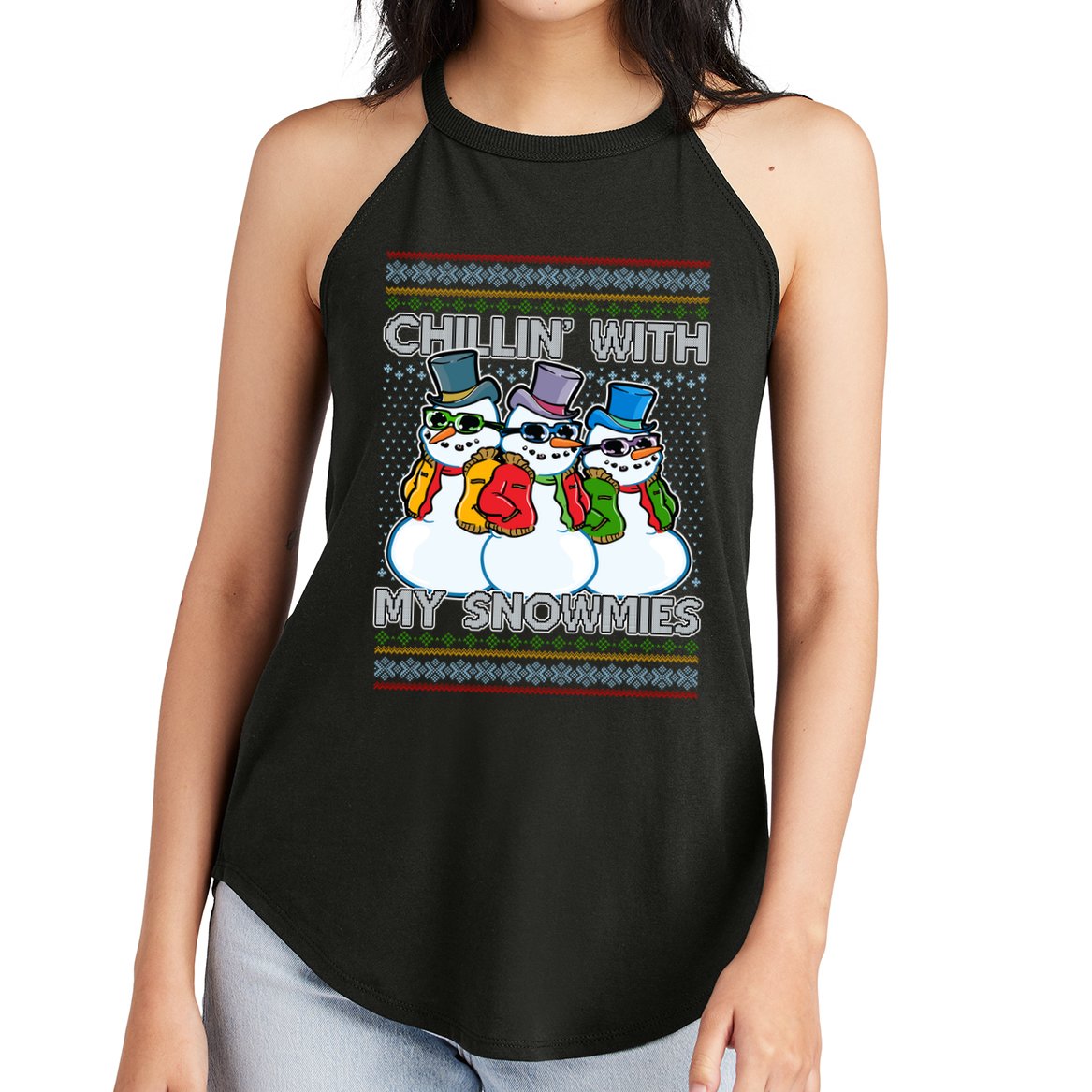 Chillin' With My Snowmies Ugly Christmas Sweater Women's Perfect Tri Rocker Tank
