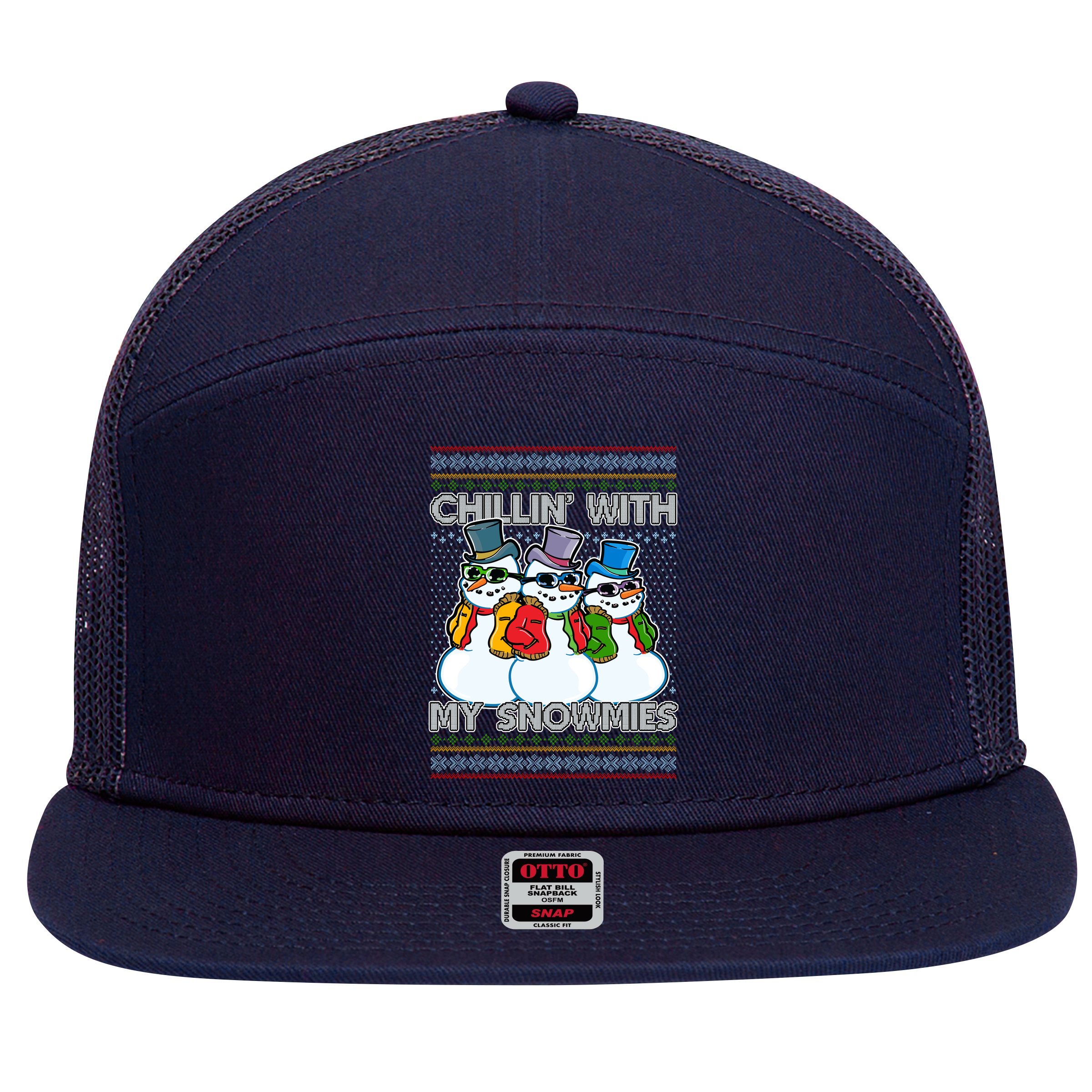 Chillin' With My Snowmies Ugly Christmas Sweater 7 Panel Mesh Trucker Snapback Hat