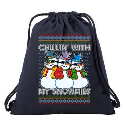 Chillin' With My Snowmies Ugly Christmas Sweater Drawstring Bag