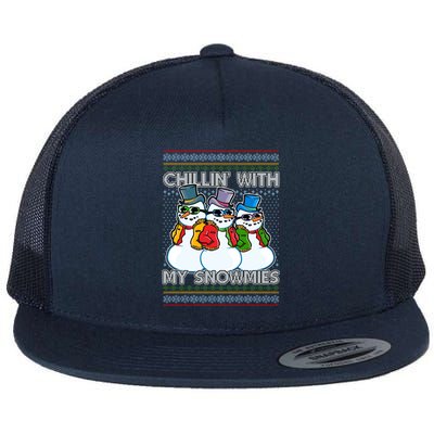 Chillin' With My Snowmies Ugly Christmas Sweater Flat Bill Trucker Hat