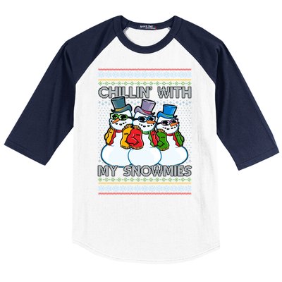 Chillin' With My Snowmies Ugly Christmas Sweater Baseball Sleeve Shirt