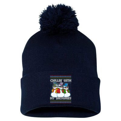 Chillin' With My Snowmies Ugly Christmas Sweater Pom Pom 12in Knit Beanie