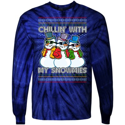 Chillin' With My Snowmies Ugly Christmas Sweater Tie-Dye Long Sleeve Shirt