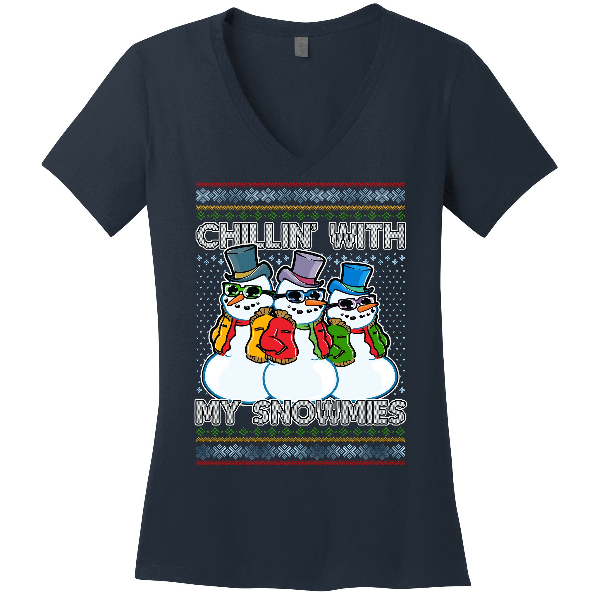 Chillin' With My Snowmies Ugly Christmas Sweater Women's V-Neck T-Shirt