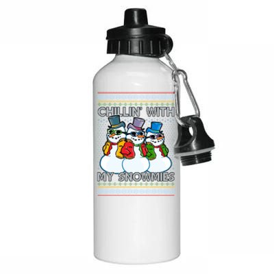 Chillin' With My Snowmies Ugly Christmas Sweater Aluminum Water Bottle 