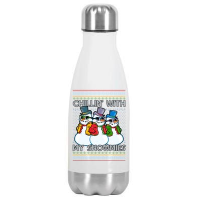 Chillin' With My Snowmies Ugly Christmas Sweater Stainless Steel Insulated Water Bottle