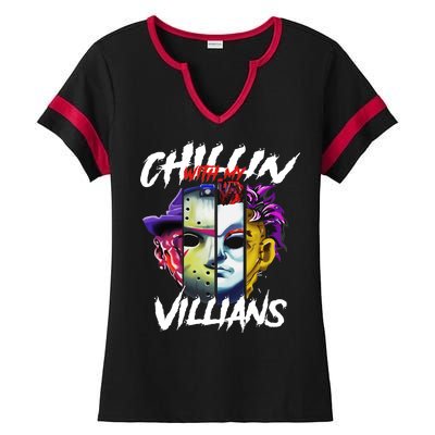 Chillin With My Villains Horror Movie Funny Ladies Halftime Notch Neck Tee