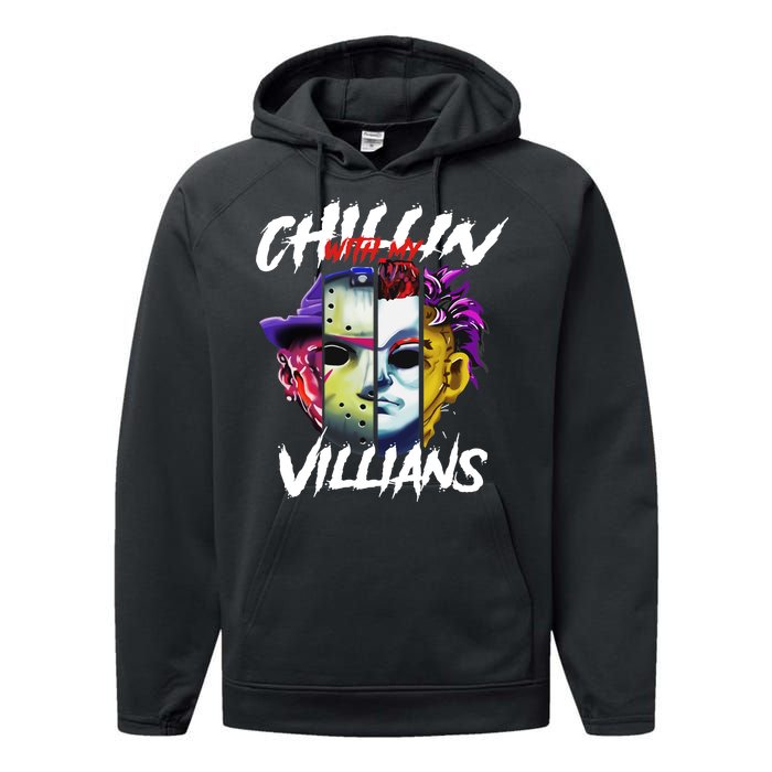 Chillin With My Villains Horror Movie Funny Performance Fleece Hoodie