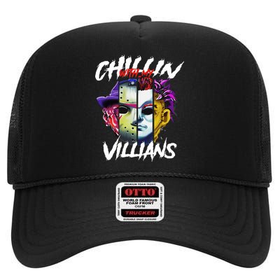 Chillin With My Villains Horror Movie Funny High Crown Mesh Back Trucker Hat