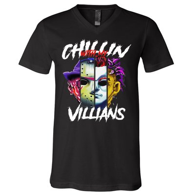 Chillin With My Villains Horror Movie Funny V-Neck T-Shirt