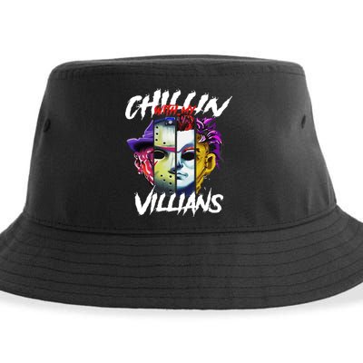 Chillin With My Villains Horror Movie Funny Sustainable Bucket Hat