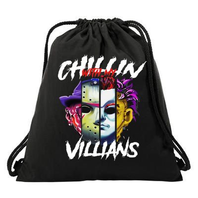 Chillin With My Villains Horror Movie Funny Drawstring Bag