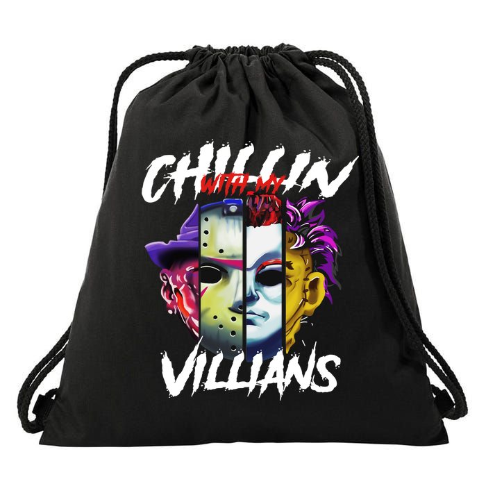 Chillin With My Villains Horror Movie Funny Drawstring Bag