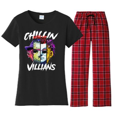 Chillin With My Villains Horror Movie Funny Women's Flannel Pajama Set