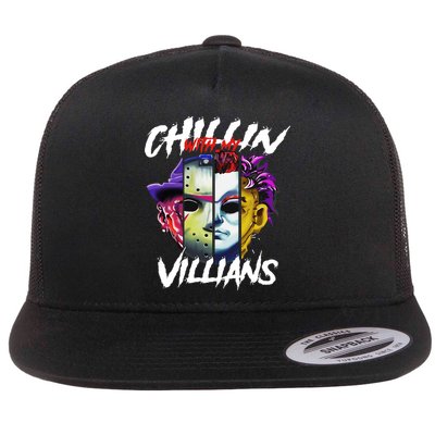 Chillin With My Villains Horror Movie Funny Flat Bill Trucker Hat