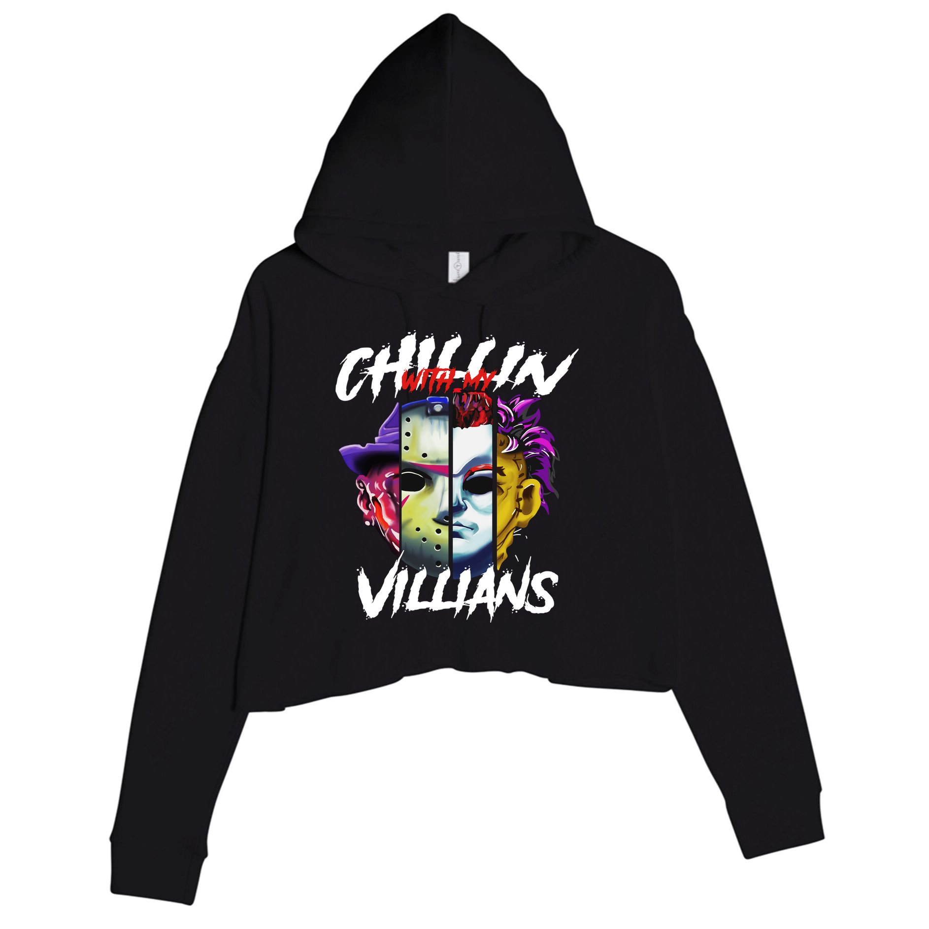 Chillin With My Villains Horror Movie Funny Crop Fleece Hoodie
