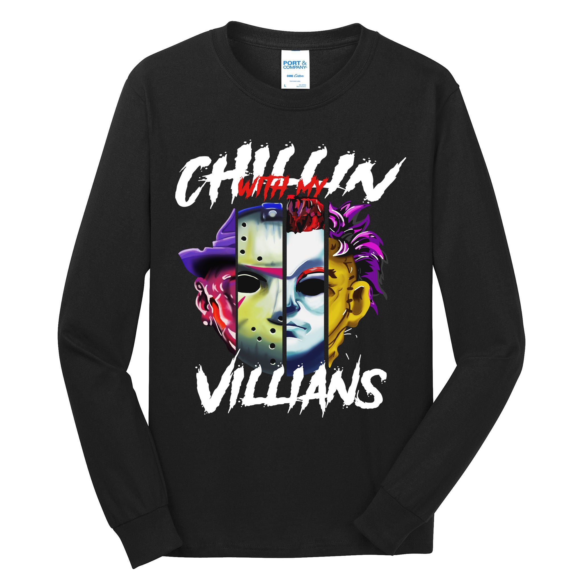 Chillin With My Villains Horror Movie Funny Tall Long Sleeve T-Shirt