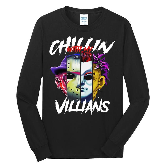 Chillin With My Villains Horror Movie Funny Tall Long Sleeve T-Shirt