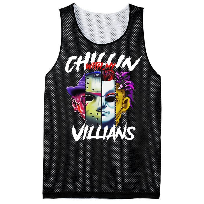 Chillin With My Villains Horror Movie Funny Mesh Reversible Basketball Jersey Tank